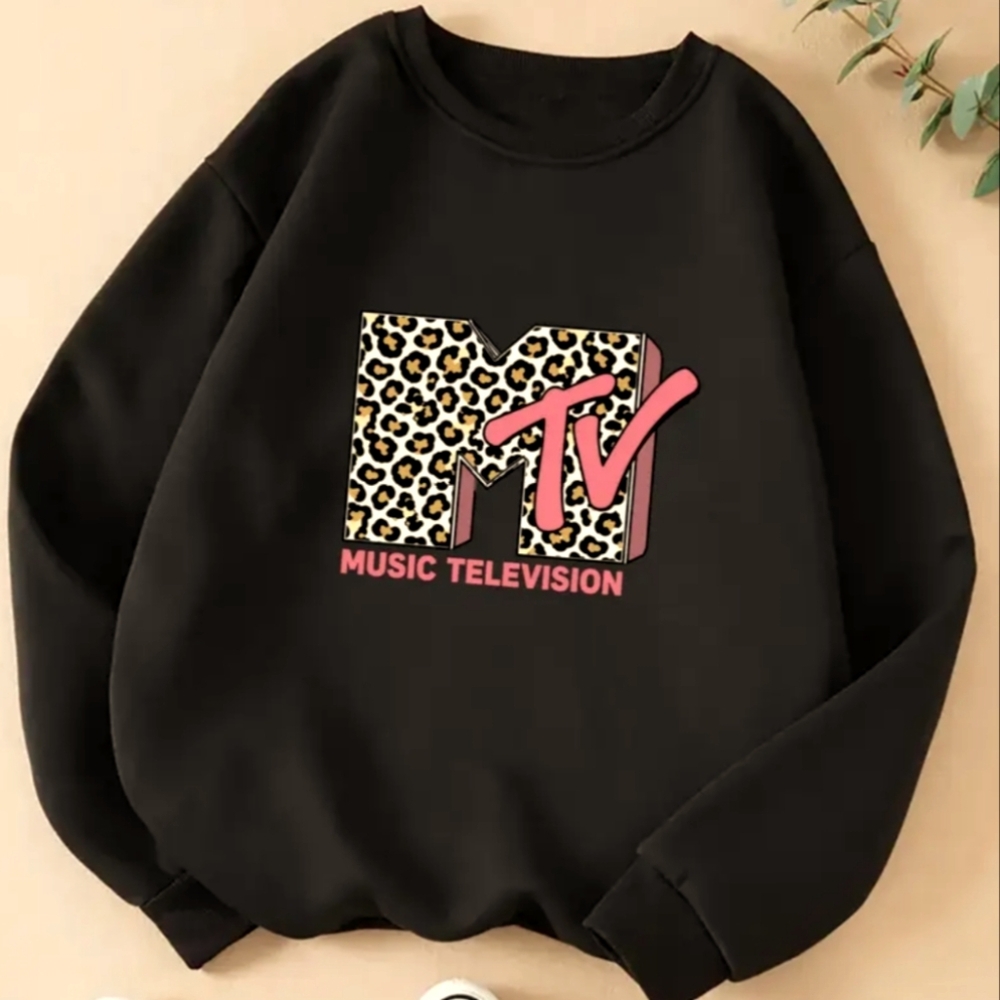 MTV Sweatshirt with Leopard Print Logo EUC